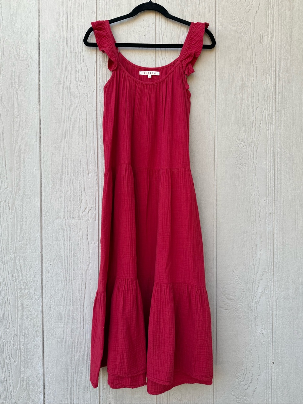 XiRENA Rumer Red Cotton Gauze Tiered Midi Dress Extra Small